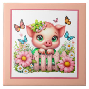 Cute pig lovers Country Ceramic Tile