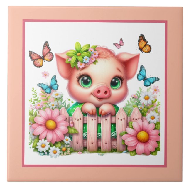 Cute pig lovers Country  Ceramic Tile (Front)