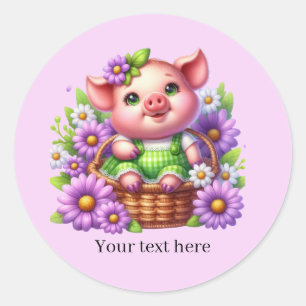 Cute pig lovers customisable  classic round sticker