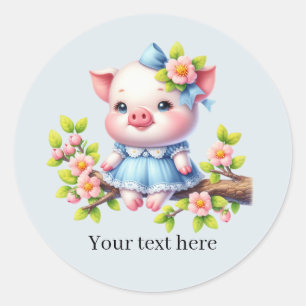 Cute pig lovers customisable classic round sticker