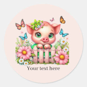 Cute pig lovers customisable  classic round sticker