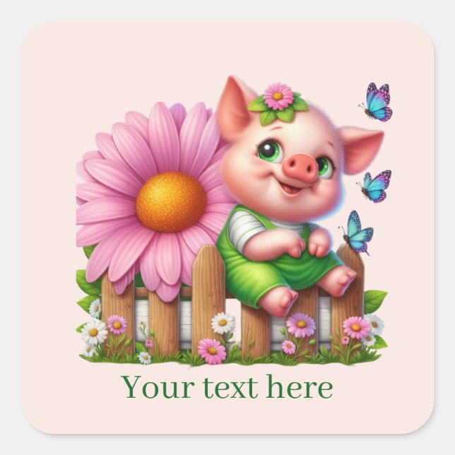 Cute pig lovers customisable  square sticker (Front)