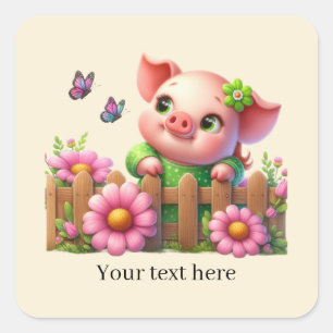 Cute pig lovers customisable  square sticker