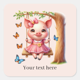 Cute pig lovers customisable square sticker