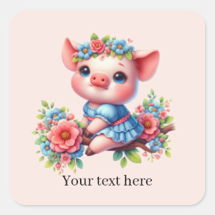Cute pig lovers customizable  square sticker