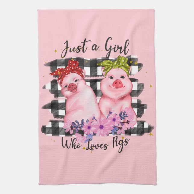 cute pig lovers word art kitchen towel (Vertical)