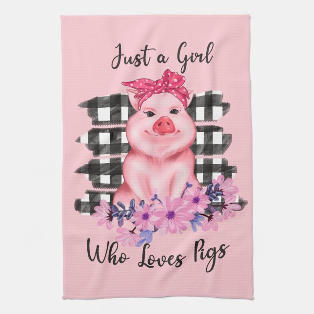 cute pig lovers word art tea towel (Vertical)