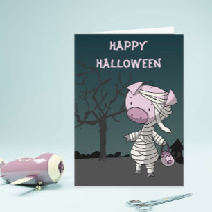 Cute Pig Mummy Halloween Card