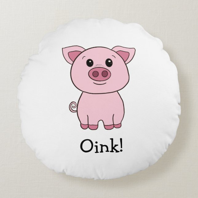 Cute Pig Oink! Front Cute Cow Moo! Back Round Cushion (Front)
