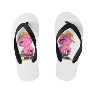 Cute pig on sand beach   choose background colour kid's thongs