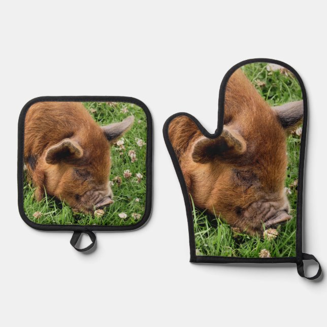 CUTE PIG  OVEN MITT & POT HOLDER SET (Front)