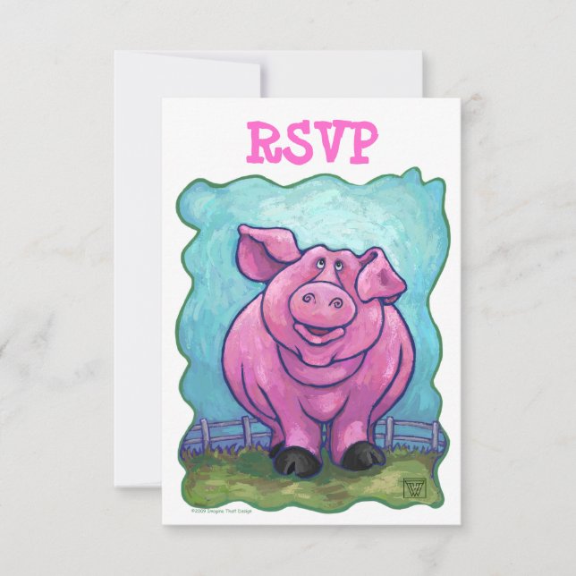 Cute Pig Party Centre RSVP Card (Front)
