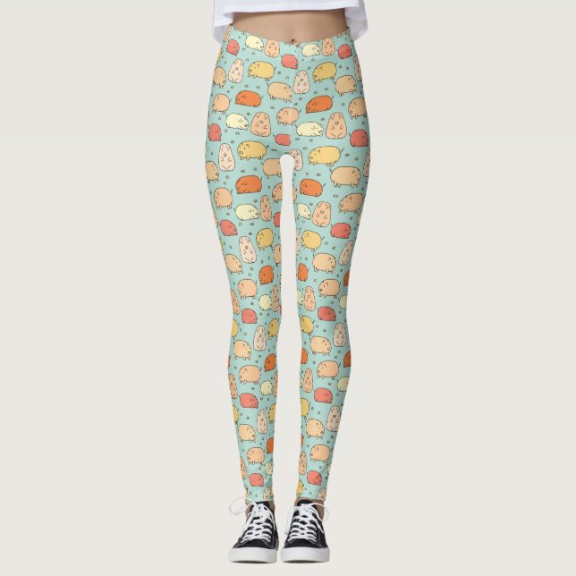 Cute Pig Pattern Mint Leggings (Front)