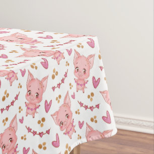 Cute Pig Pattern With Glitter Hearts  Tablecloth
