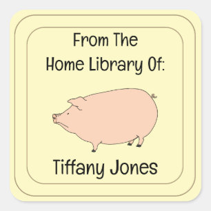 Cute Pig Personalised Bookplate Square Sticker