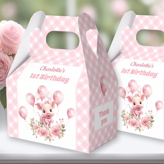Cute Pig Pink Farm Animals Girl 1st Birthday  Favour Box (Cute Pig Pink Favor Boxes - You can choose from 3 sizes by clicking on the STYLE dropbox.)