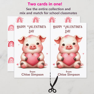 Cute Pig Pink Heart Kid's Valentine Classroom Card