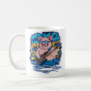 Cute Pig Playing Bass Guitar Animal Playing Guitar Coffee Mug