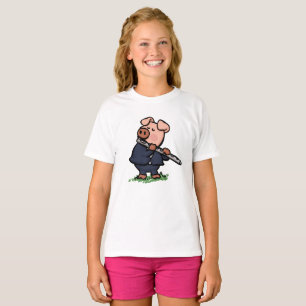 Cute Pig playing flute cartoon choose back colou T-Shirt