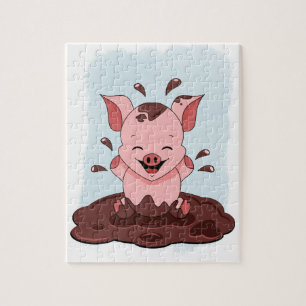 Cute Pig Playing In The Mud Jigsaw Puzzle