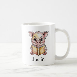 Cute Pig Reading a Book Custom Coffee Mug