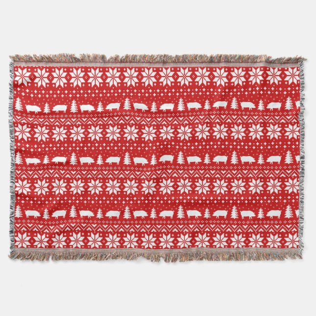 Cute Pig Silhouettes Christmas Holiday Pattern Throw Blanket (Front)