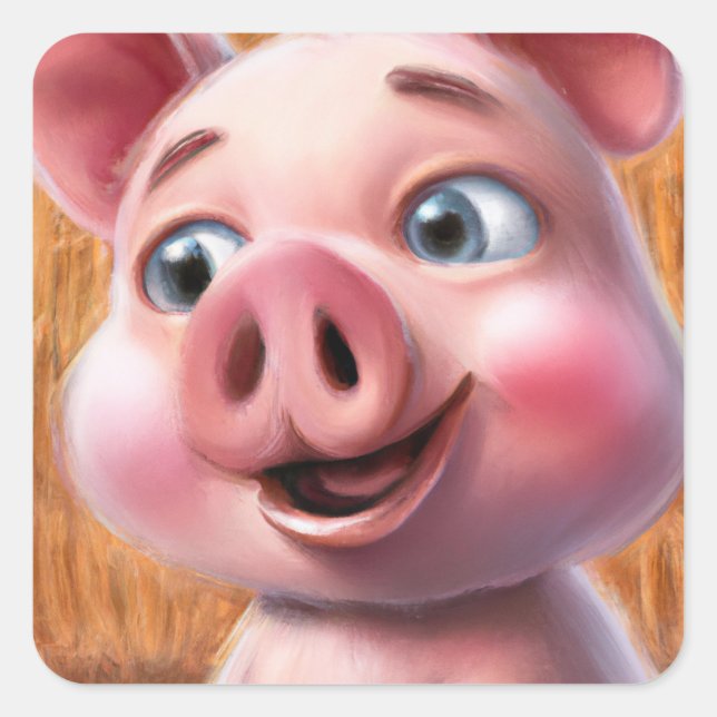 Cute Pig Square Sticker (Front)