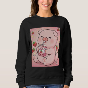 Cute Pig Strawberry Milk Retro Japanese Kawaii Art Sweatshirt