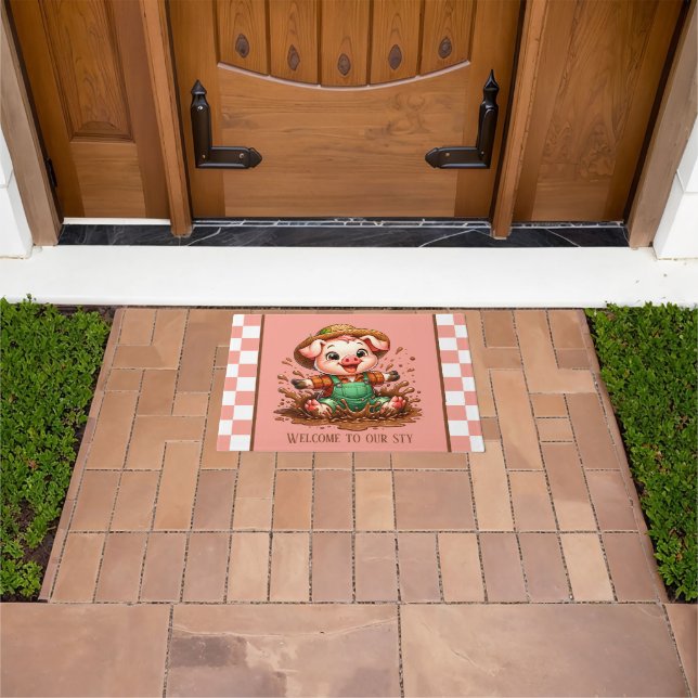 Cute pig sty welcome add text  doormat (Outdoor)