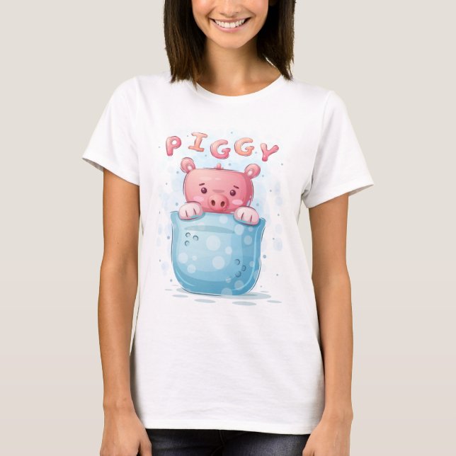 Cute Pig Taking a bath T-Shirt (Front)