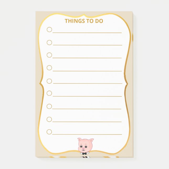 Cute Pig Things To Do Lined Post-it Notes (Front)