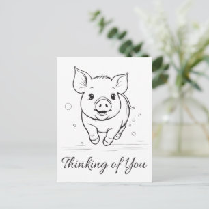 Cute Pig Thinking of You, Miss You, Piglet Hi Postcard