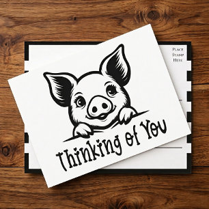 Cute Pig Thinking of You, Miss You, Pink Piglet Hi Postcard