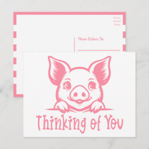 Cute Pig Thinking of You, Miss You, Pink Piglet Hi Postcard