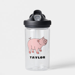Cute Pig Unique Boy Personalised Custom Name Water Bottle
