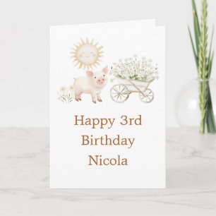 Cute Pig Wheelbarrow  Birthday Party Card