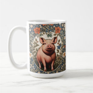 Cute Pig William Morris Inspired Coffee Mug
