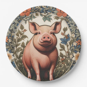 Cute Pig William Morris Inspired Paper Plate