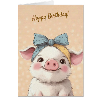 Cute Pig with Bandana Kids Birthday Invitation