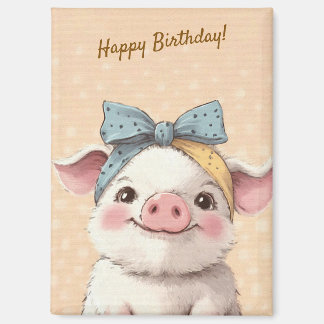 Cute Pig with Bandana Kids Birthday Invitation Magnet