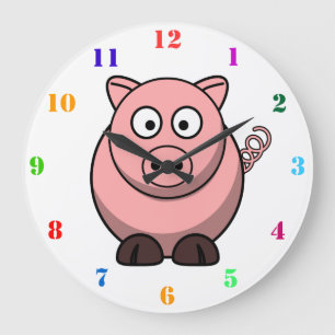 CUTE PIG WITH COLORFUL NUMBERS Kids Large Clock