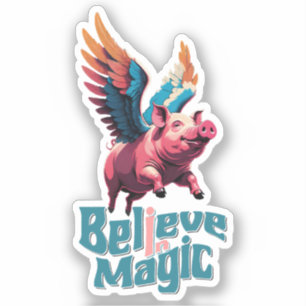Cute Pig with Colourful wings   Believe in Magic 