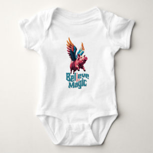 Cute Pig with Colourful wings Believe in Magic Baby Bodysuit