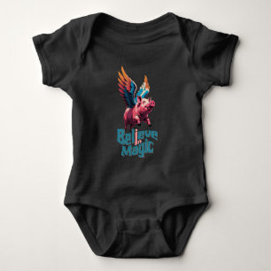 Cute Pig with Colourful wings   Believe in Magic  Baby Bodysuit