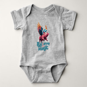 Cute Pig with Colourful wings Believe in Magic Baby Bodysuit