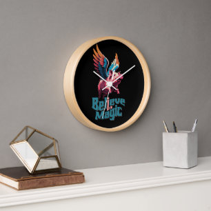 Cute Pig with Colourful wings   Believe in Magic  Clock