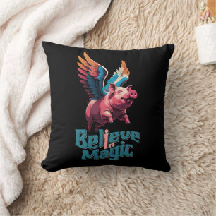 Cute Pig with Colourful wings   Believe in Magic  Cushion