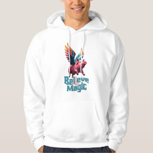 Cute Pig with Colourful wings   Believe in Magic  Hoodie