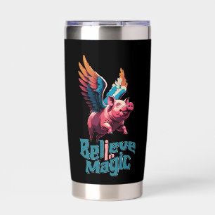 Cute Pig with Colourful wings Believe in Magic Insulated Tumbler