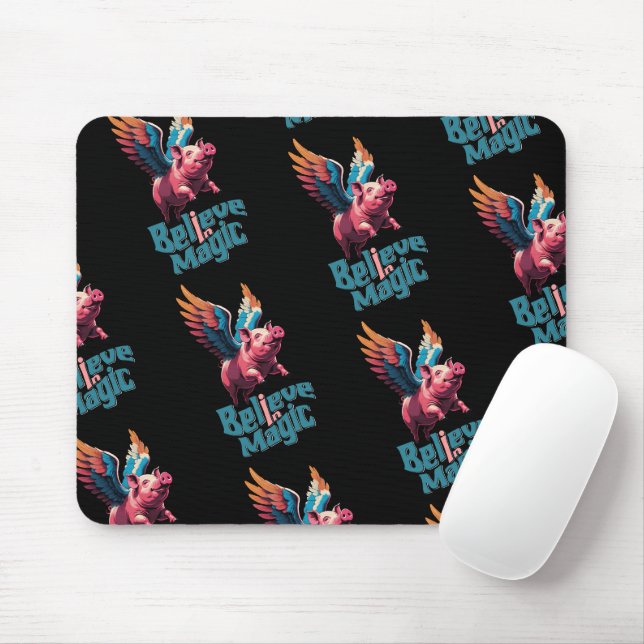 Cute Pig with Colourful wings | Believe in Magic  Mouse Pad (With Mouse)